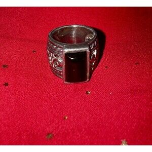 SILPADA Black Onyx Filigree Scroll Sterling Silver Wide Band Ring Size 8 R1096